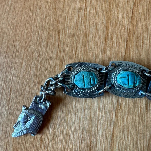 Vintage Egyptian Silver Turquoise Panel Bracelet - Picture 3 of 4